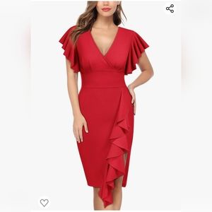 Knitee deep v neck cocktail dress in Red size Large